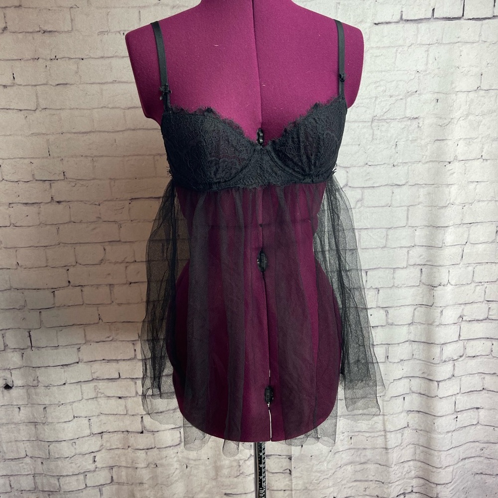 Victorias Secret size small black mesh and lace babydoll top